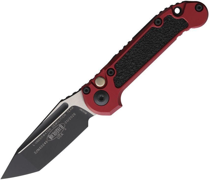 Microtech Auto LUDT Button Lock GenIII Merlot aluminum handle with black traction insert