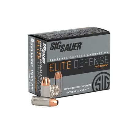 Sig Elite V-Crown Handgun Ammunition 9mm Luger 115 gr JHP 1185 fps 20/ct
