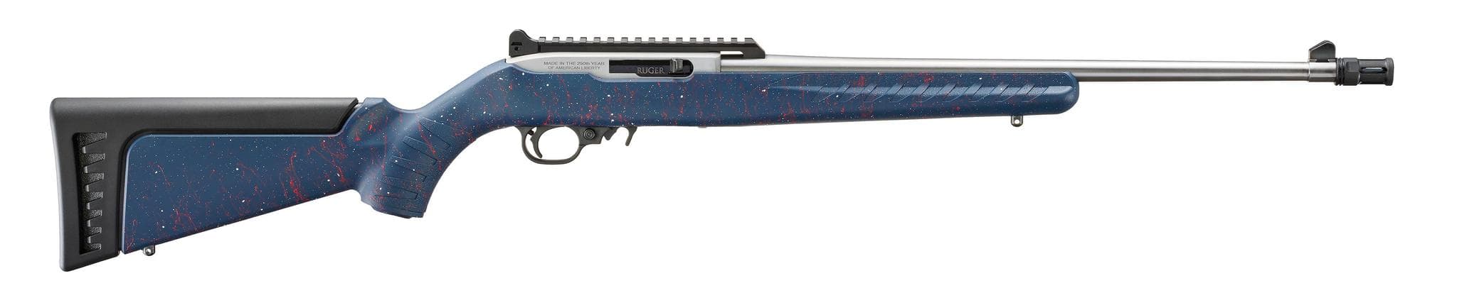 Ruger 250th 10/22 Carbine 22 LR 10 + 1 Semi-Auto Rifle Red and White Splatter Stock